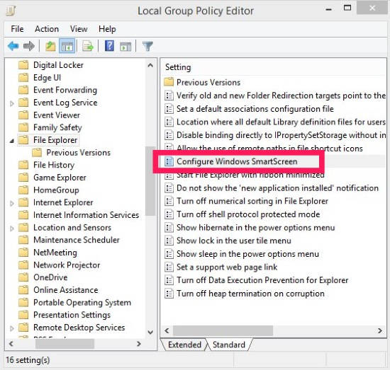 Smart Screen-Group Policy