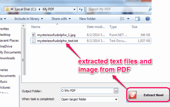 access output folder to get extracted text file and images