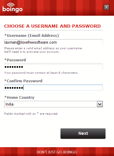 choose username and password