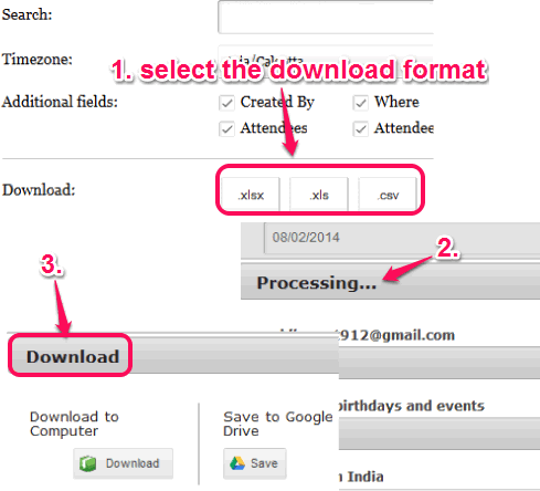 download calendar to PC with required format