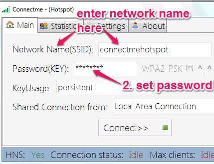 enter network name and password