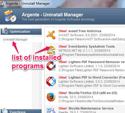 list of installed programs