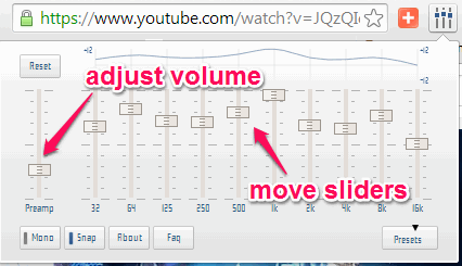 manually change audio by moving equalizer sliders