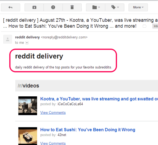 reddit delivery- get favorite subreddits information in inbox