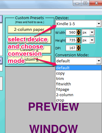 select device and conversion mode