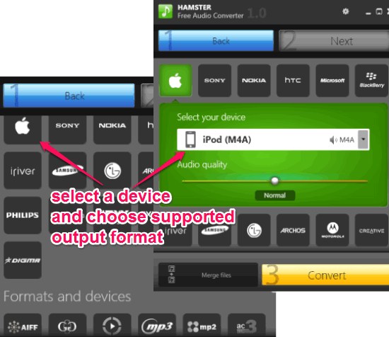 select device and output format