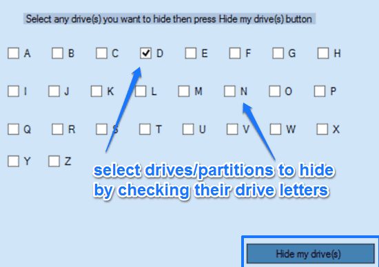 select drives to hide