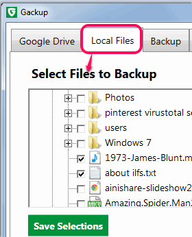 select files to backup