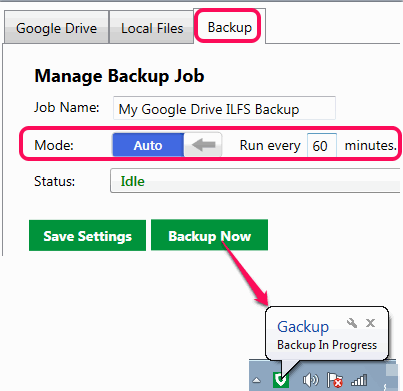 set backup process and run