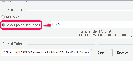 set page range for selected PDF file