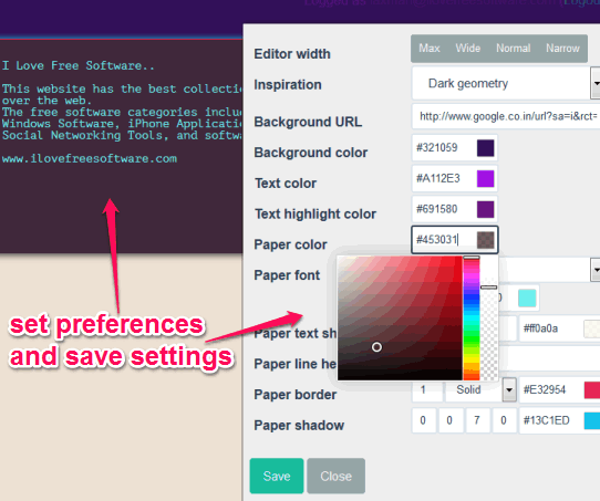 set preferences