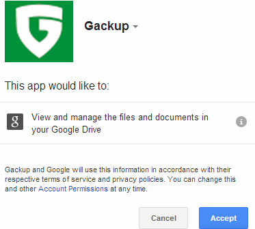 sign in and authorize Gackup to access your Google account