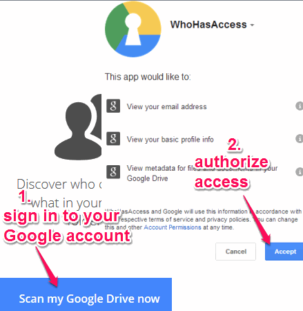 sign in to Google account and authorize access