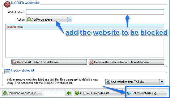 specify blocking websites