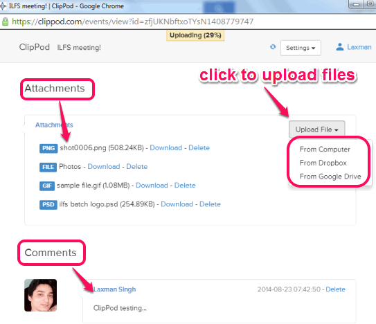 upload Files using ClipPod window