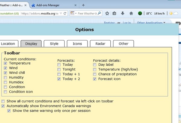 weather forecast addons for Firefox 4