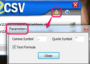 xls2csv- set parameters