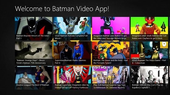 Batman Videos Main Screen