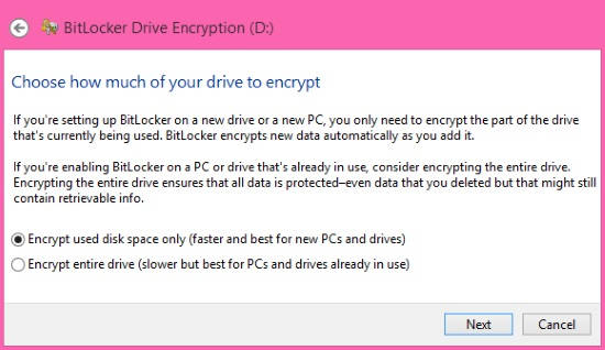 BitLocker Drive Encryption-Drive Space