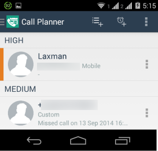 Call Planner Interface