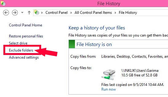 File History-Exclude Folders