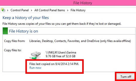 File History-Turn Off