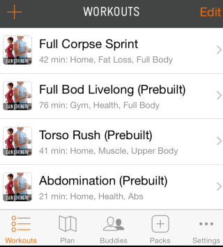 GAIN Fitness App Home Screen