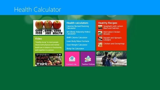 Health Calculator Main Screen