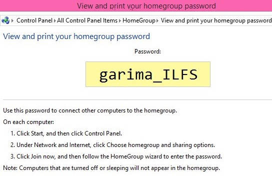 HomeGroup Password-Method 2 View Password