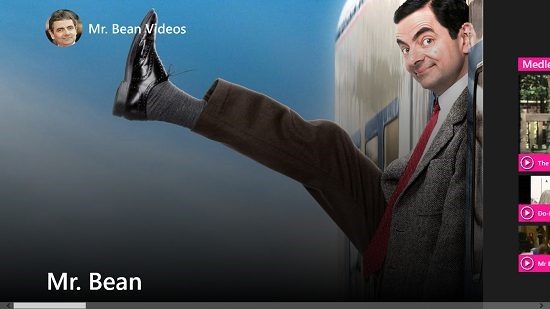 Mr. Bean videos main screen