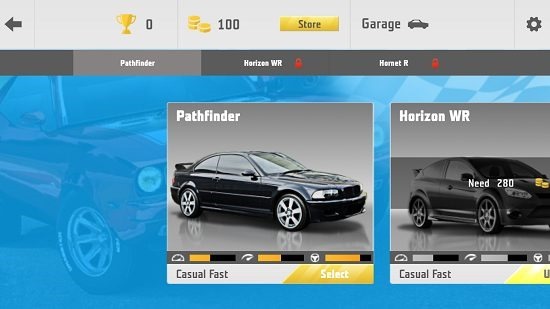 Need For Racing select car