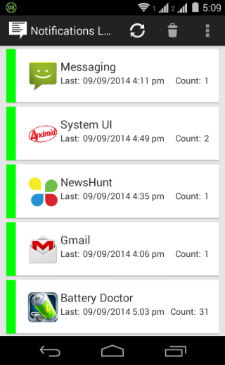 Notifications Logger Home Screen