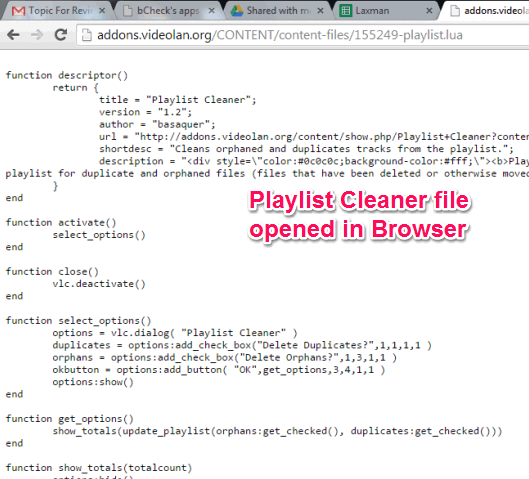 Playlist Cleaner plugin file opened in browser