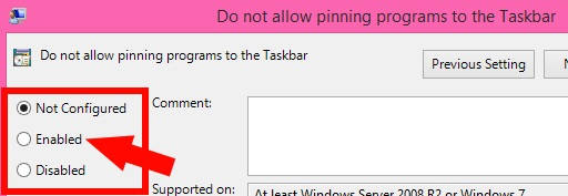 Prevent Users From Pinning Programs To Taskbar-Enabled