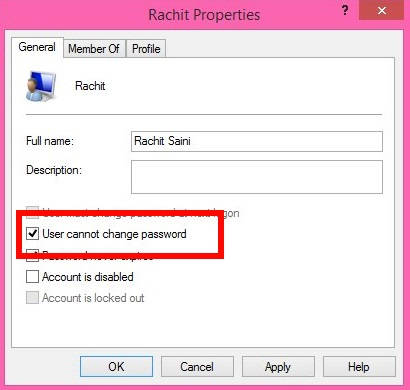 Prevent users from changing password-Check box