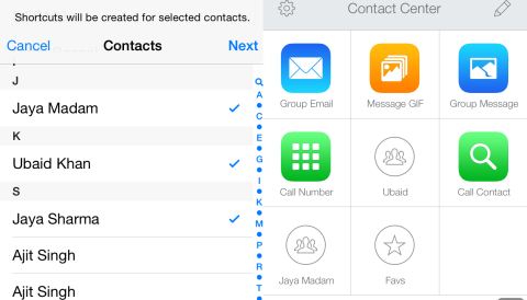 Selecting Contacts and Shortcuts