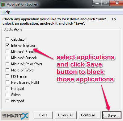 Smart-X AppLocker- interface