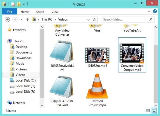 Video Resolution Converter converted video in directory