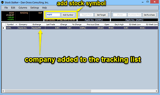 add stock symbol