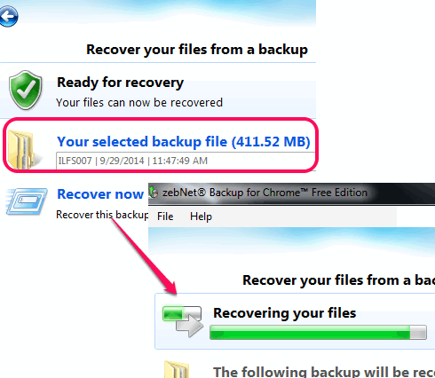 add the saved backup file and start recovery process