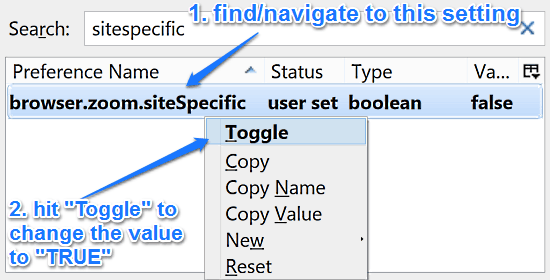 change sitespecific zoom setting