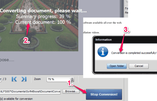 complete conversion process and open output files