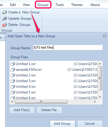 create group and add text files