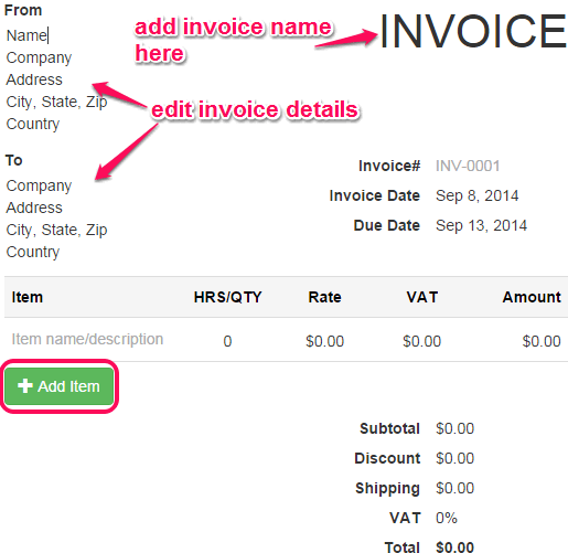 customize the sample invoice