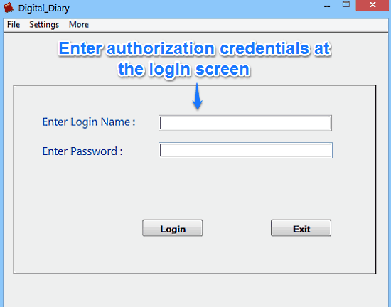 diary login screen