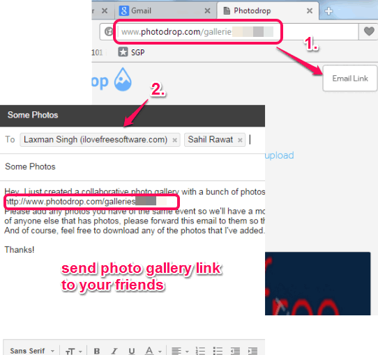 email photo gallery link to your friends