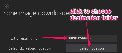 enter Twitter username and select destination folder