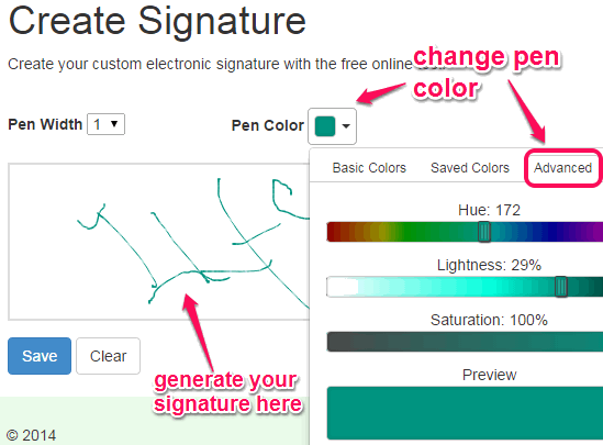 generate your signature with favorite color