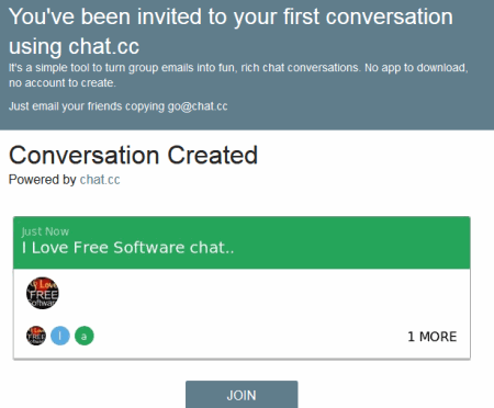 invitation email received to join the chat room