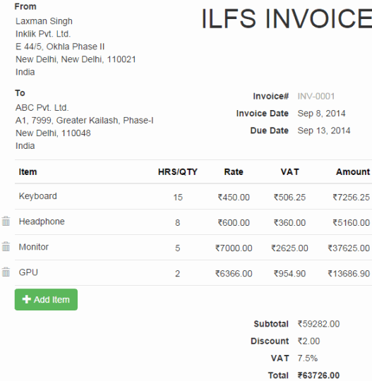 invoice prepared